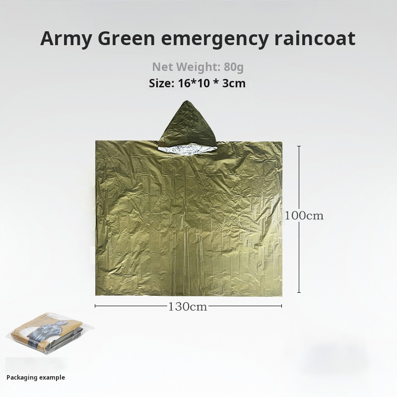 Noodregenponcho Thermische deken Poncho Weerbestendig Outdoor Survival Campinguitrusting Survival Gadgets: green