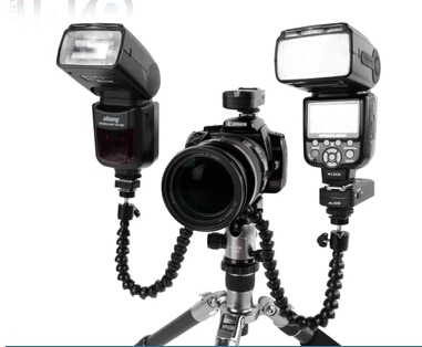 Camera Dubbele arm gezamenlijke Macro shot Verstelbare Flash Bracket Houder voor flitslicht statief