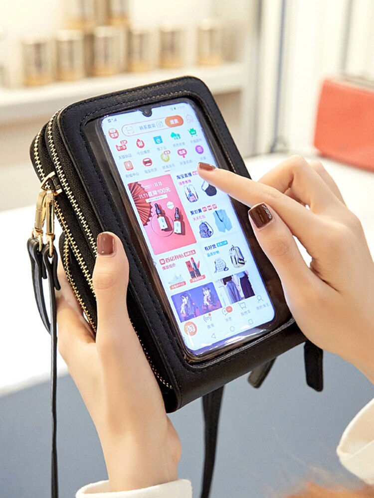 Bolso cruzado de piel sintética con pantalla táctil para mujer, bandolera pequeña de piel sintética suave con gran capacidad