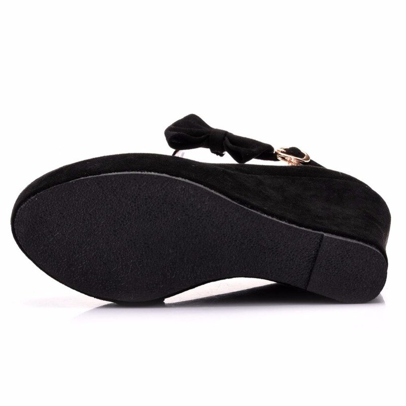 Kvinder høje hæle sko spænde kiler dame platform spænde bowtie pumps til kvinde plus størrelse bryllup sko