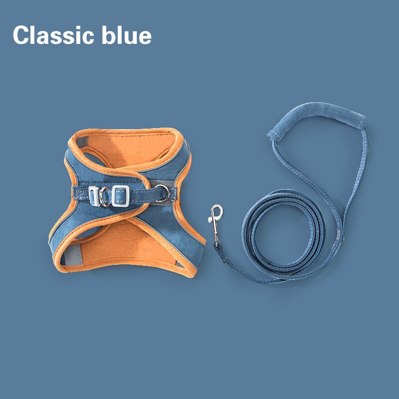 Cat Harness Leash Set Rope Vest-style Harness With Reflective Strips Adjustable Leashes for Cat Walking Pet SLeash Chest Strap: Orange blue / S (0- 2kg)