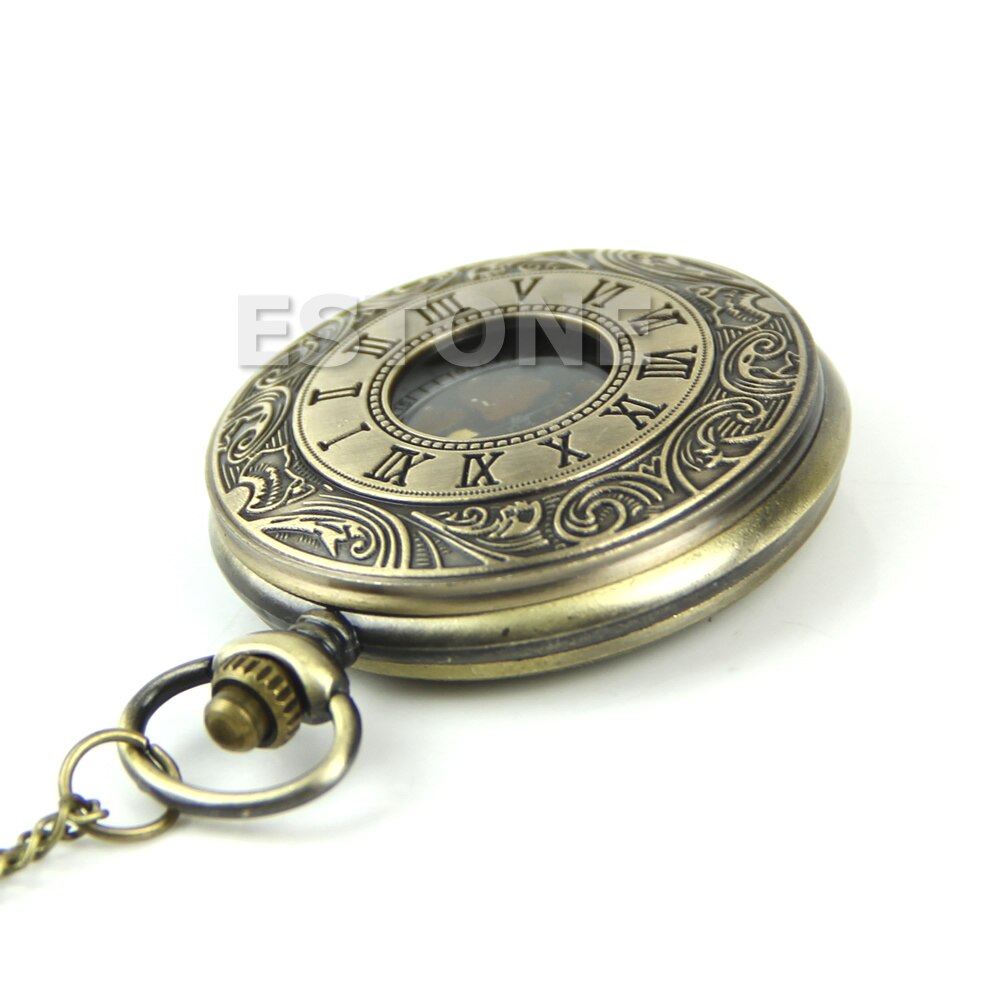 Vintage Steampunk Retro Bronze Pocket Watch Quartz Pendant Necklace