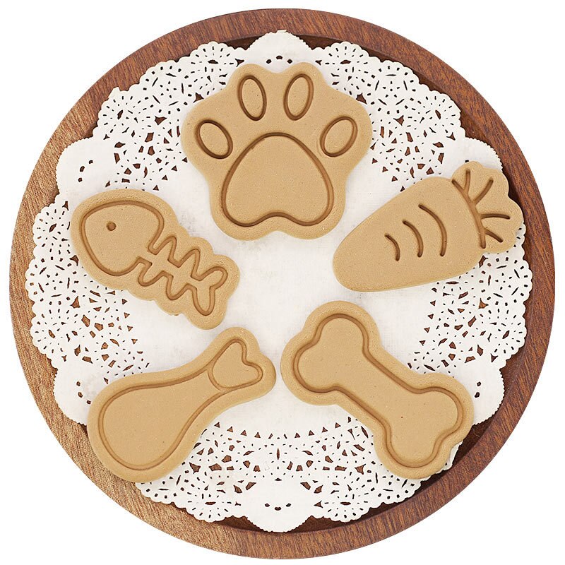 Huisdier Biscuit Mold Cartoon Kat Poot Hond Bone Kip Been Kleine Vis Zelfgemaakte Hond Snack Diy Bakvorm Pla Plastic cookie Cutter