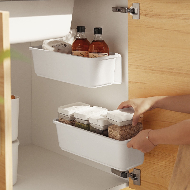 Push and Pull Storage Basket Boxes Plastic Kitchen Sink Drawer Organizer Closet Rack Finishing Container Home Accessrioes