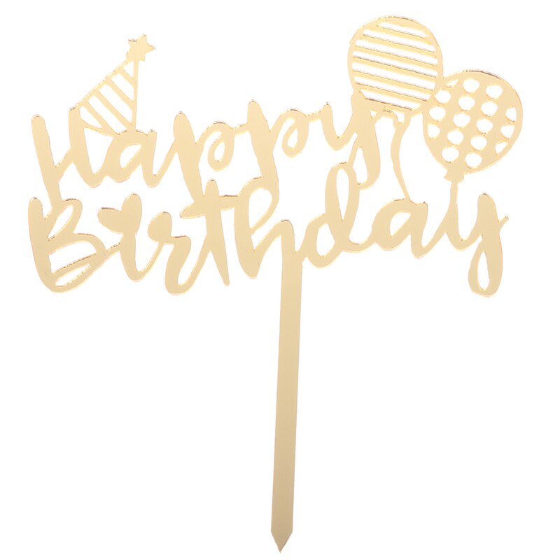 Cute Happy Birthday Cake Topper Acrylic Birthday Party Dessert Decoration Cupcake Topper: Gold