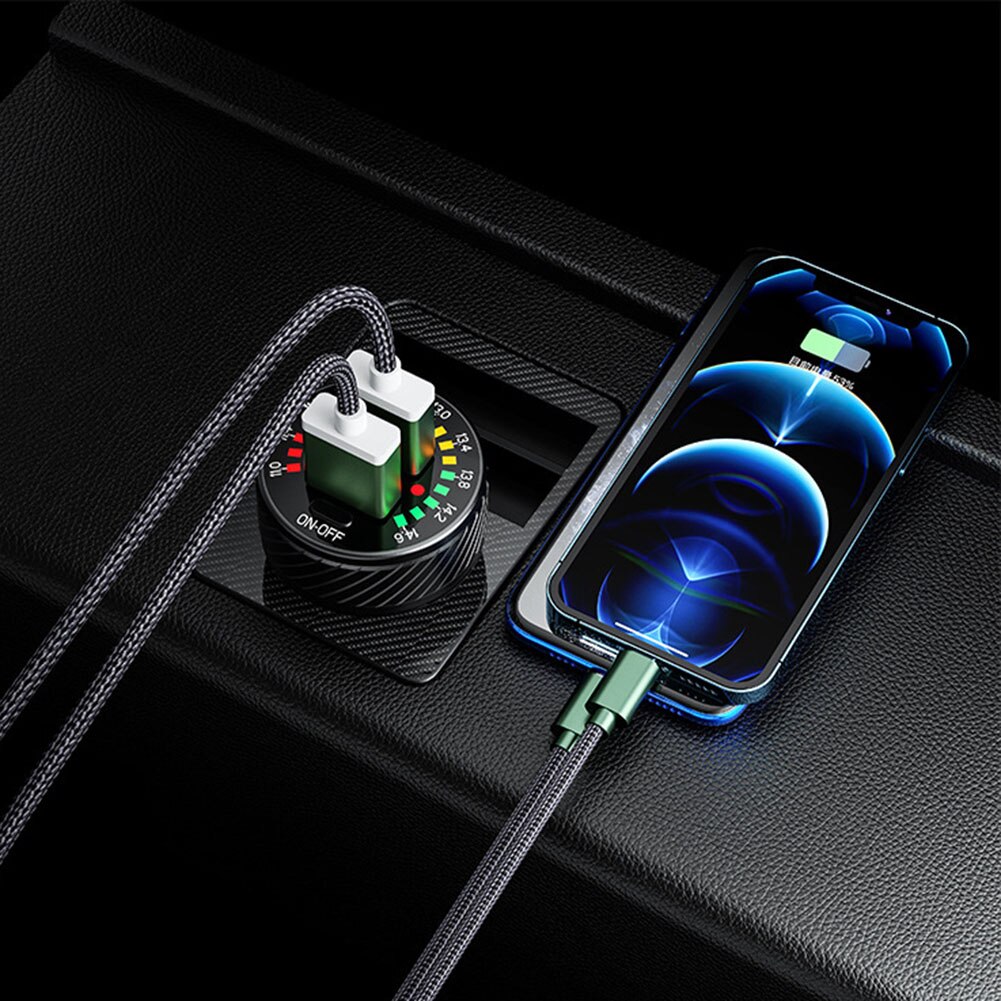 Car Charger Dual USB Socket Phone Fast Charging W/LED Voltmeter ON OFF Switch Support QC 3.0 Fast Charging Support Dc 12-24v