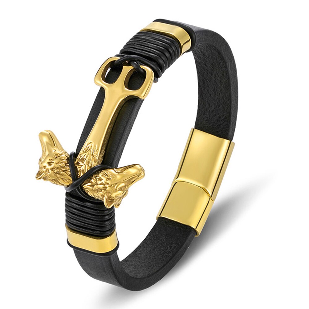Charm Punk Rock Gevlochten Touw MagneticBlack Lederen Dier Armband Mannen Armbanden Gouden Sieraden Cadeau Voor Jongen Vriend