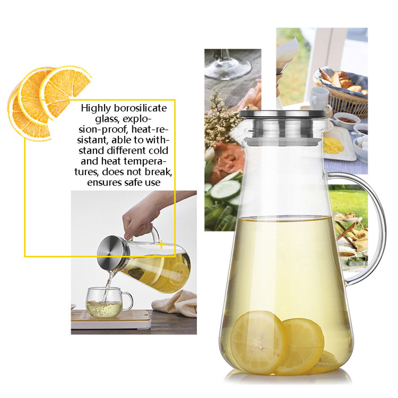 Pojemnik na sok szklany o dużej pojemności z pokrywa ze stali nierdzewnej domowy żaroodporny dzbanek na wodę z uchwytem czajniki robić herbaty
