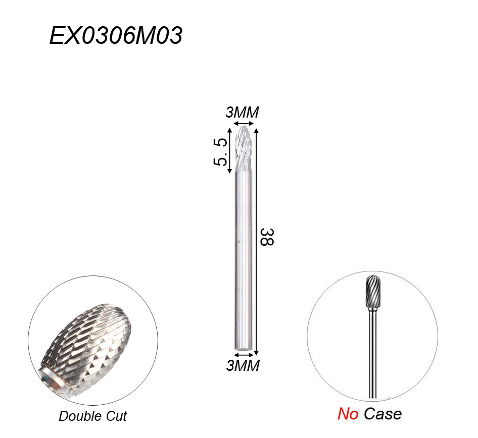 Oval Shape E 6mm 1/4 Shank Mould Carving Tools Tungsten Carbide Rotary File Burr Milling Cutter CNC Engraving for Metal Steel: Double Cutter 3x3mm