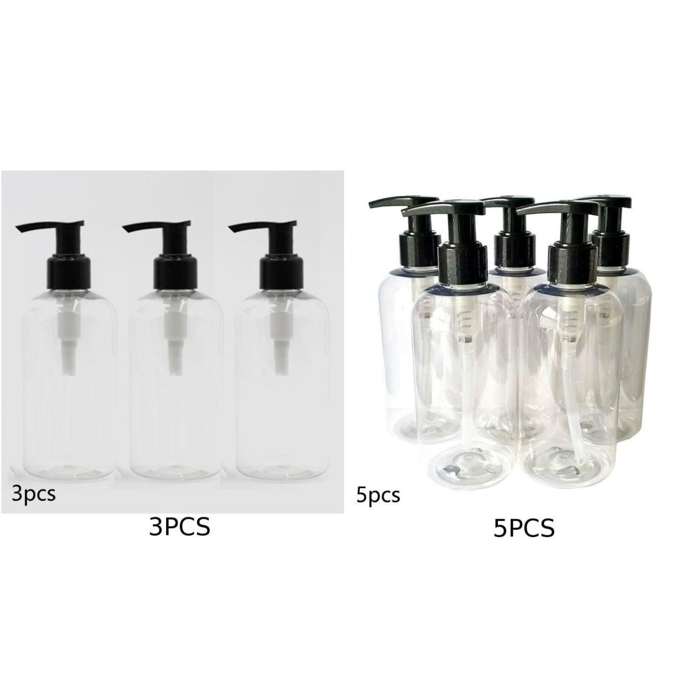 3/5PCS 250ML Empty Plastic Pump Bottles - Clear W/ Black Lotion Dispensers Clear Plastic With A Glass Look Toilet