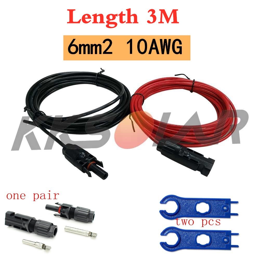 Solar Cable Pv Wire Extension Met Solar Connector Pv Kabel Koperdraad 6mm2 10 Awg Zwart En Rood: 3M