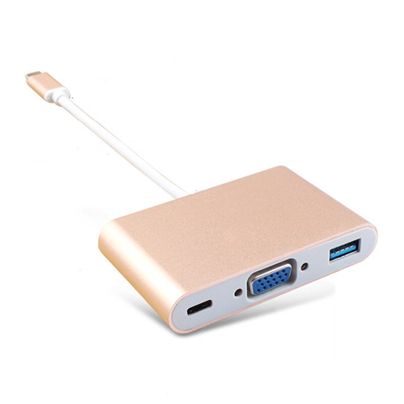 Basix Typ C zu Weiblich VGA Adapter Kabel USBC USB 3,1 zu VGA Adapter für Macbook 12 zoll Chromebook Pixel lumia 950XL Usb C Hub: 3 in1 gold