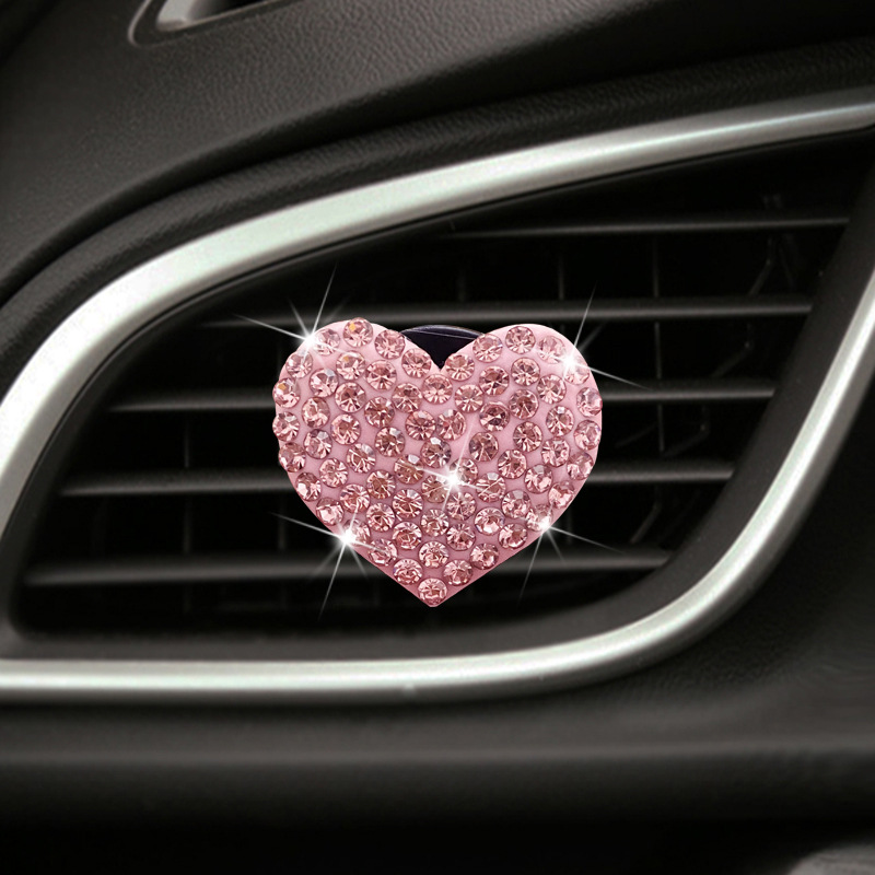 Clip de aromaterapia para coche en forma de corazón, diamantes de imitación creativos, salida de aire acondicionado, decoración de perfume, clip, accesorios para coche: Rosa
