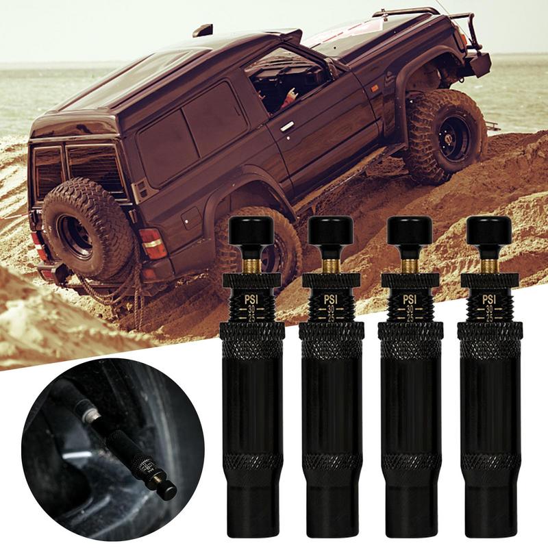 aus-Straße-Reifen-Deflatoren, verstellbare Reifen-Luftabweiser, 4 Stück, 4 x 4 Dreh-an-Reifenfüller, 10–30 PSI, automatischer Stopp, schnell für