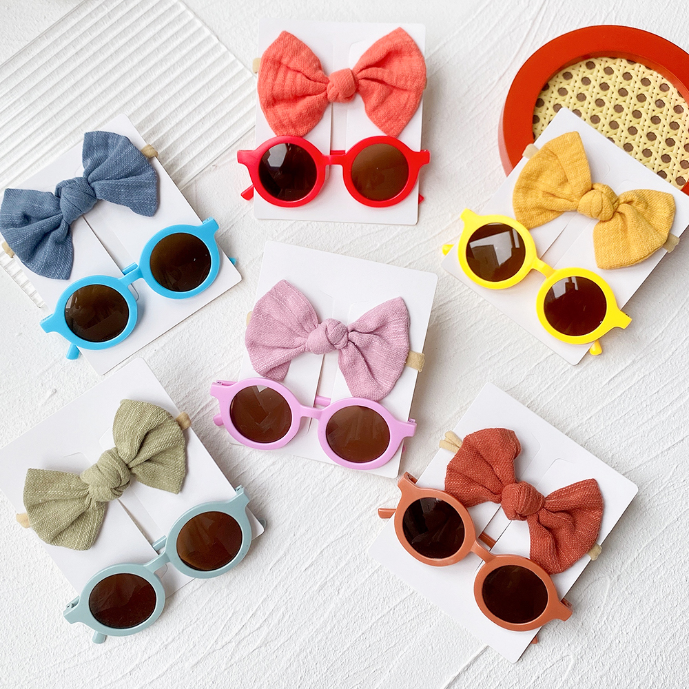Conjunto de 2/3 uds. De lazos para bebé, diadema de dibujos animados, gafas de sol, accesorios de fotografía de playa para niñas, cintas para el pelo para niños pequeños, accesorios para el cabello para niños