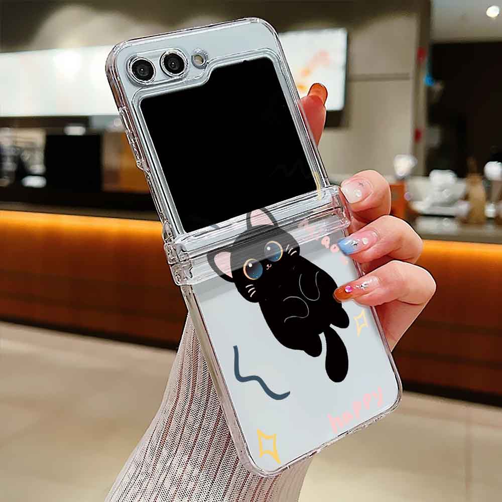 Case For Samsung Galaxy Z Flip 6 5 4 3 Transparent Hard Folding Luxury Pattern For Samsung Z Flip3 Flip4 Flip5 Flip6 Clear Cover: Cotton Fabric / Beige