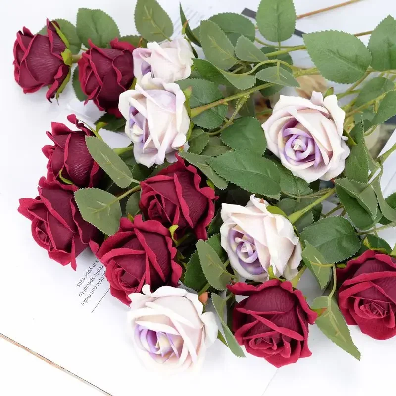 Ramo de flores artificiales, hojas de eucalipto de rosa blanca y roja, decoración de boda, flor falsa de peonía para , de decoración del hogar, 1 Uds.
