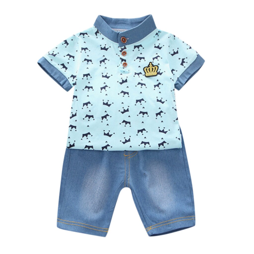 Peuter Baby Boy Zomer Shirt Kleding Pak Dinosaur Print Shirt Denim Shorts Kinderen Baby Jongens Kleding 20Jan: BU / 4