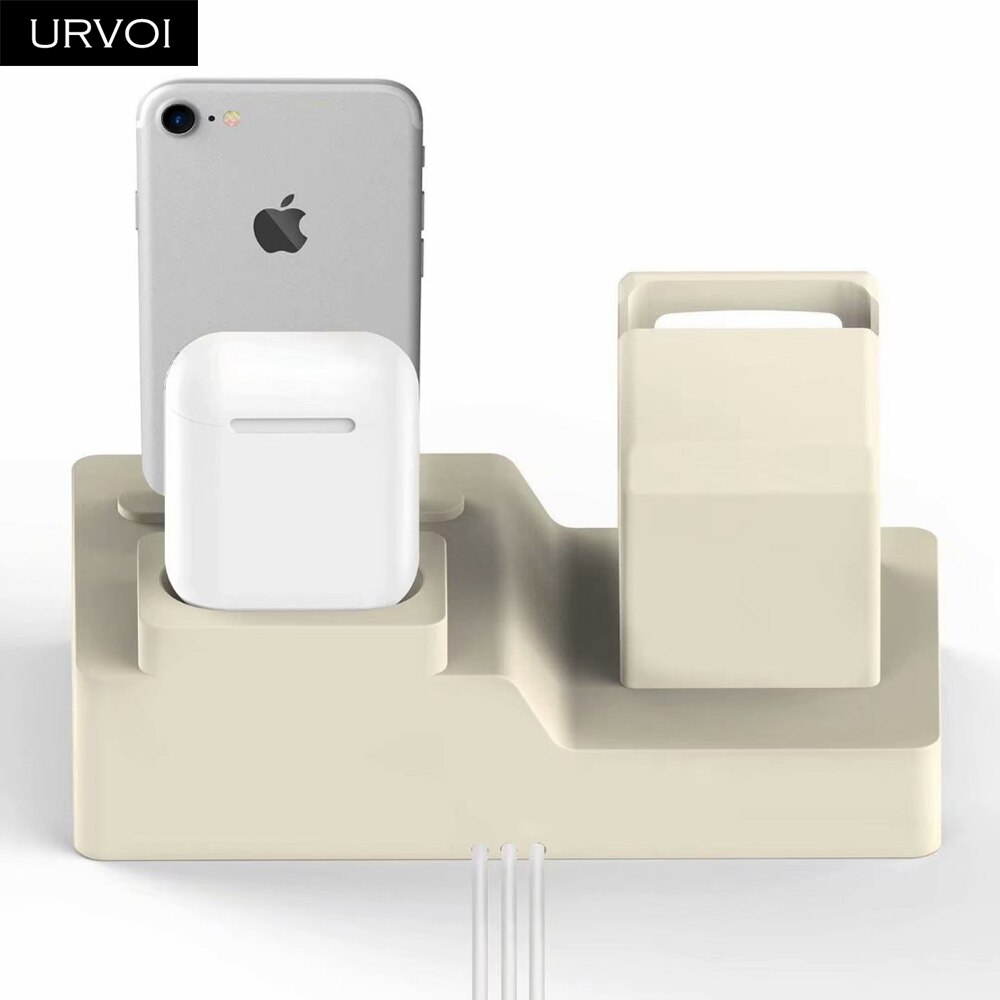 Urvoi 3 in 1 opladnings dock holder til apple ur iphone stand watchos 5 keeper airpods pc hjem opladnings dock silikone reparation