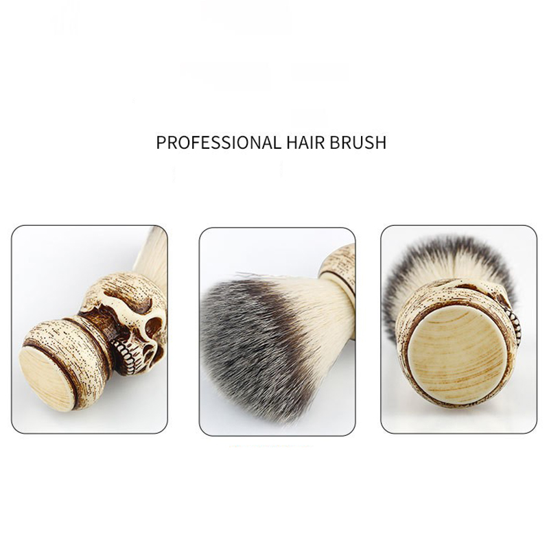 Cepillo de barba de calavera para peluquero, cuidado de la barba, limpieza, cepillo de afeitar para hombres, cerdas de jabalí suaves, cepillo de afeitar para bigote, accesorios de barbería