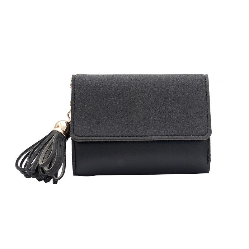 Bolsa de cartão de carteira de couro de cor pura: Black S