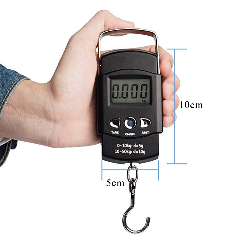 BECBI 110lb/50kg Electronic Weighing Scale Digital Fishing Postal Hanging Hook Scale with Measuring Tape Lcd scale