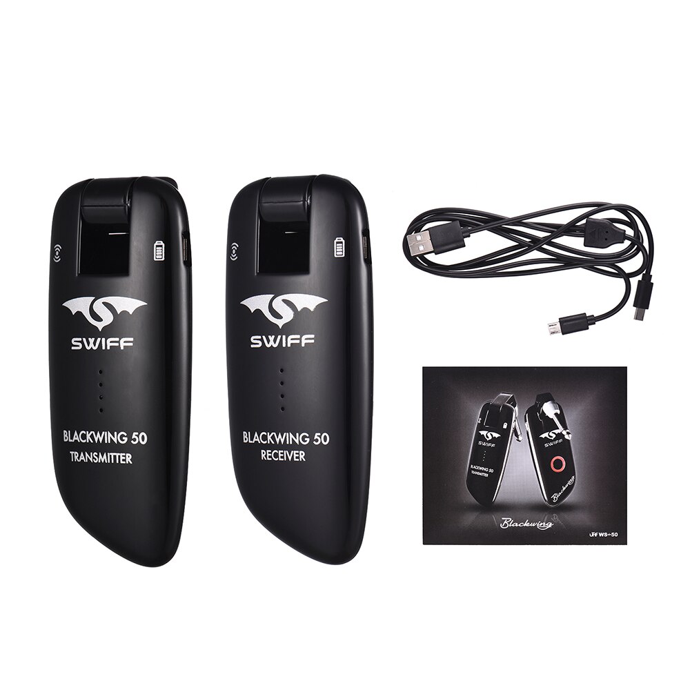 SWIFF WS-50 UHF Digital Guitar Wireless System (Transmitter + Receiver) 50M Transmission Range Built-in Rechargeable Battery