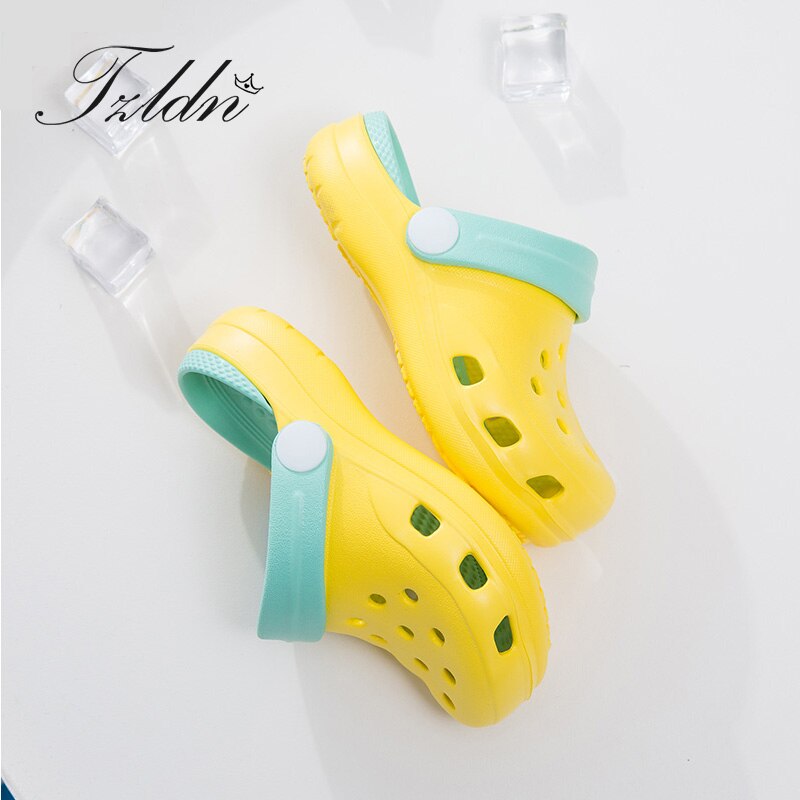 TZLDN Girls Boys Clogs Garden Shoes Summer Hollow Children Slippers Contrast Color Kids Beach Sandals EVA Eco-friendly Shoes