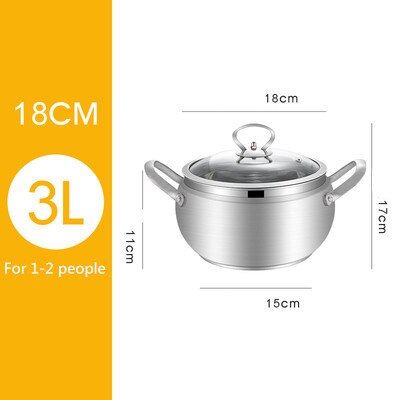 Stainless Steel Pot Hotpot Induction Cooker Gas Stove Pot Home Kitchen Cookware Soup Cooking Pots for cooking milk chaffing dish: 18cm 3L