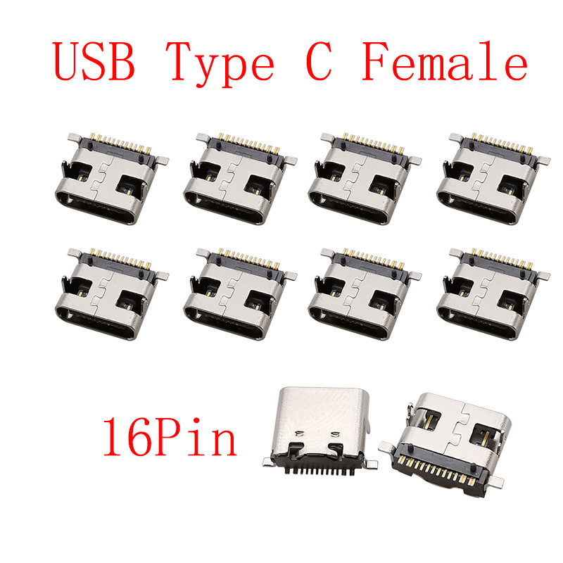 Connecteur USB Type C 2/6/16/24 broches, prise femelle, Port de chargement, SMD SMT PCB, soudure, bricolage, réparation, connecteurs de prise USB-C type-c, 10 pièces: Bleu