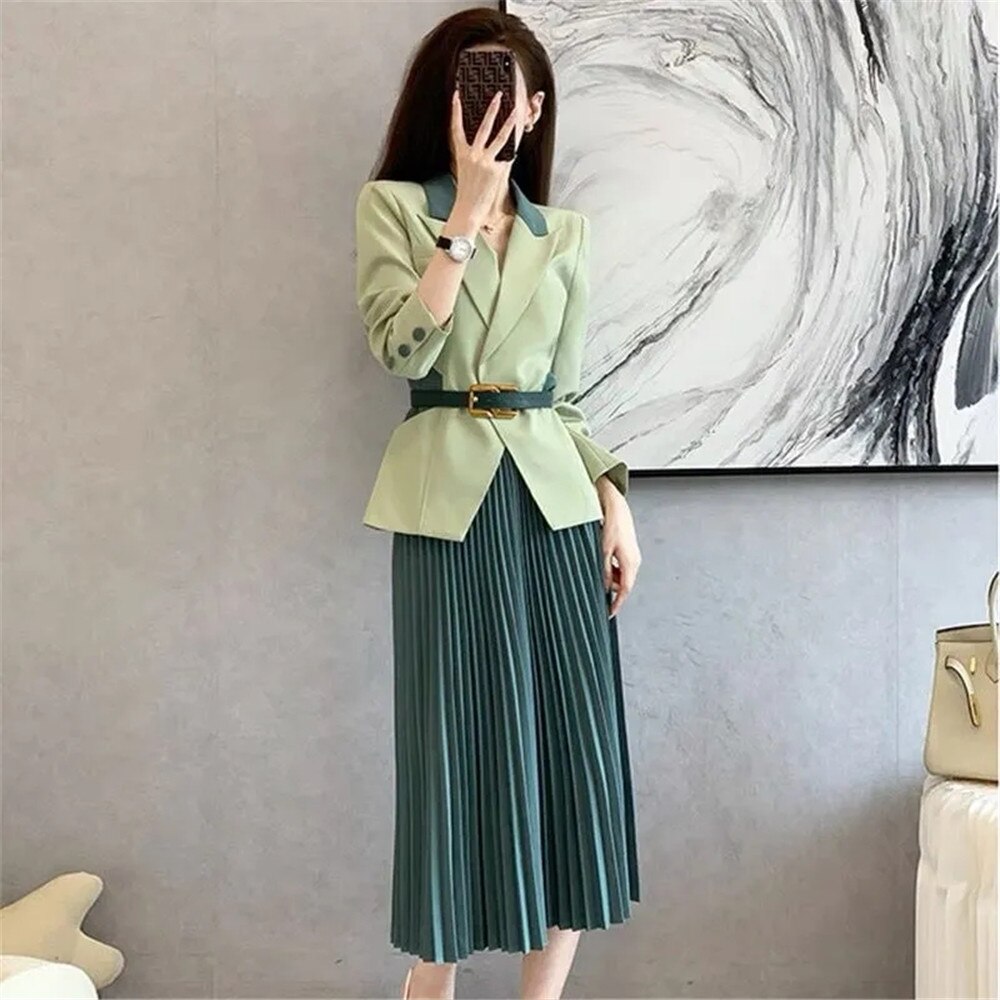 Office Ladies 2022 Spring Autumn Suit Jacket Skirt 2pcs Women'S Wear Korean Blazers Coat Dress Set: 2pcs set / M