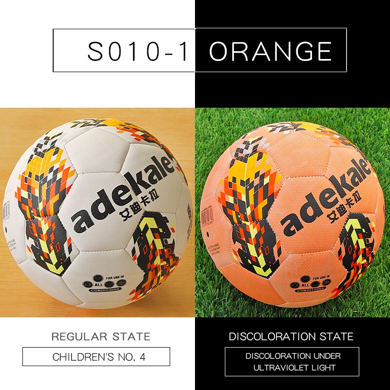 Ultraviolet Light Discoloration Football Standard Game Training Light Change Soccer Adult No. 5 Child kids No. 4: S010 Orange (size 4)