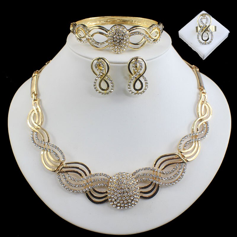 Jiayi jiaduo afrikanske brude smykker sæt til kvinder guldfarvet krystal halskæde øreringe sæt bryllup opgave: 1