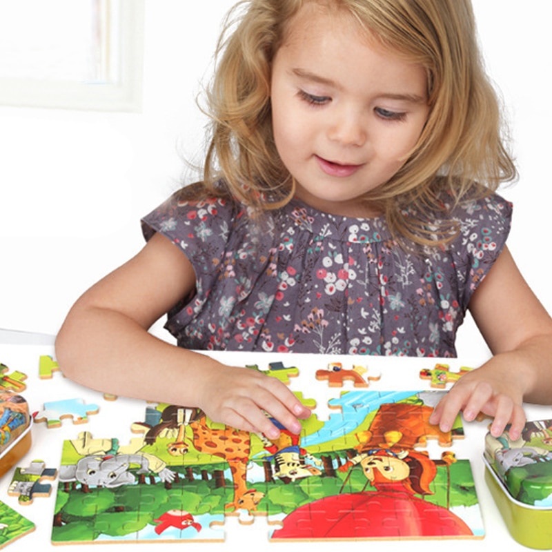 60 Pieces Wooden Puzzle Toys for Children Cartoon Animal Vehicle Wood Jigsaw Baby Montessori Educational Toy Kids Christmas