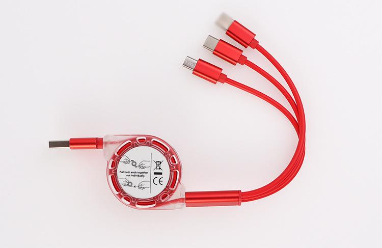 3 w 1 Multi USB chowany kabel ładowarki dla iPhone USB typ C android mikro linia: Czerwony