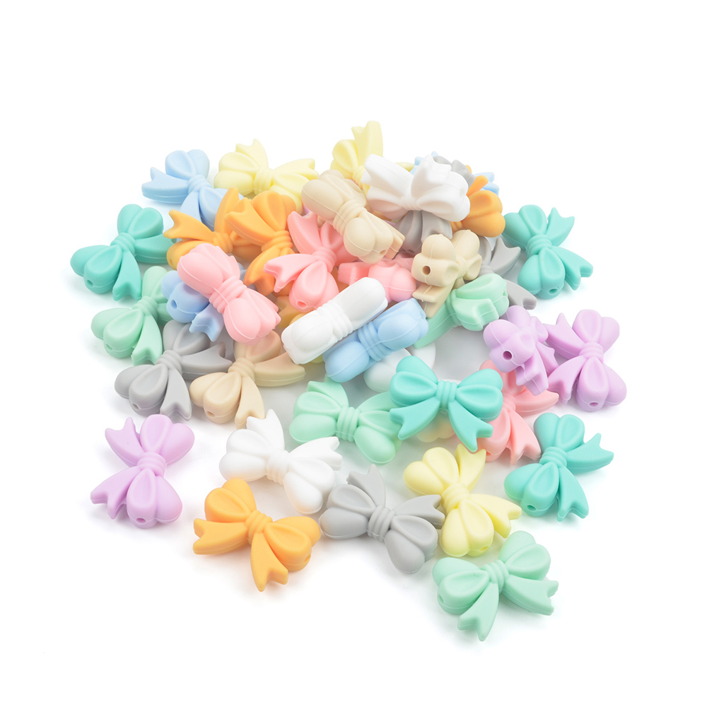 LOFCA – perles en Silicone avec nœud papillon, 50 pièces/lot, collier coloré, fabrication de bijoux, Bracelets, porte-clés, accessoires de bijouterie