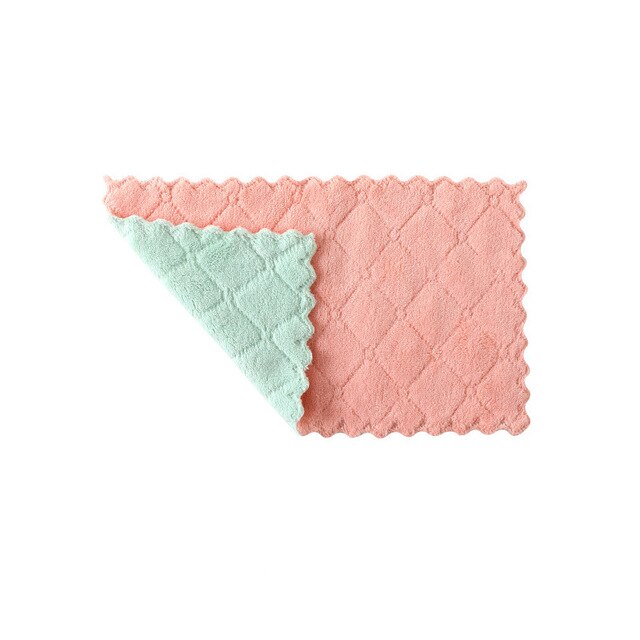 Absorbente de trapo de cocina paño de microfibra cocina plato paño de toalla absorbente trapos de limpieza para lavar los platos de algodón trapos para Cocina: green pink