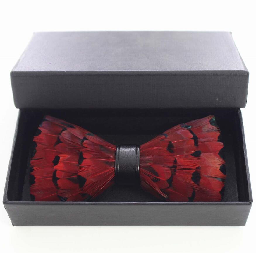 Ricnais – nœud papillon en cuir et plume pour homme, fait à la main, avec boîte , accessoires pour fête de mariage: 16