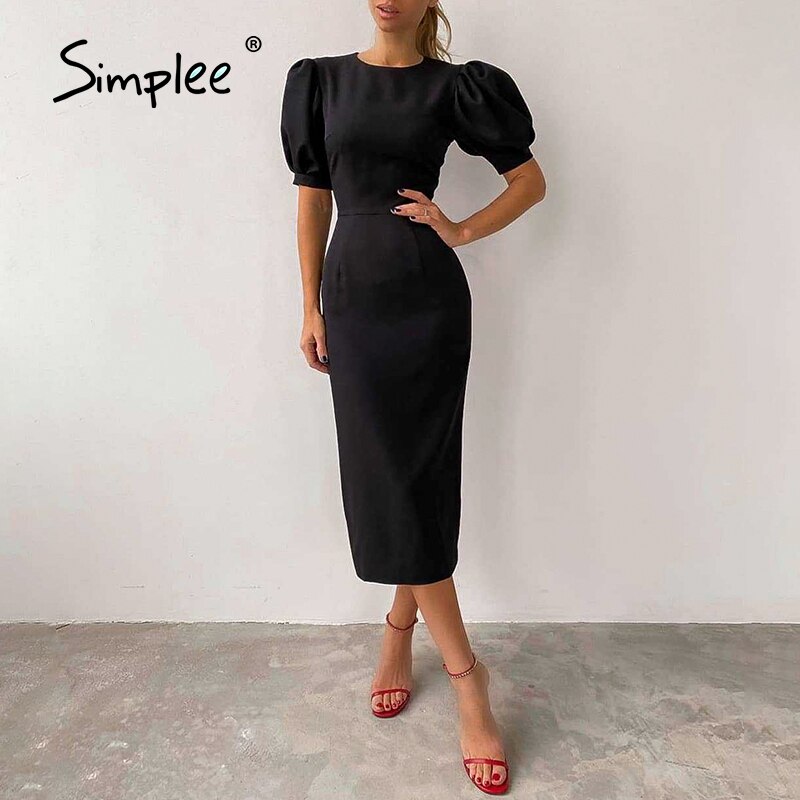 Simplee – robe crayon de soirée blanche chic, manches courtes bouffantes, couleur unie, mi-longue, moulante, boîte de nuit, élégante, printemps,