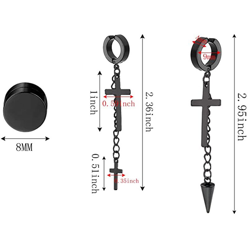 6 Pairs Magnetic Stud Earrings Stainless Steel Magnet Clip on Earrings Non Piercing Hoop Dangle Cross Earrings for Men and Women