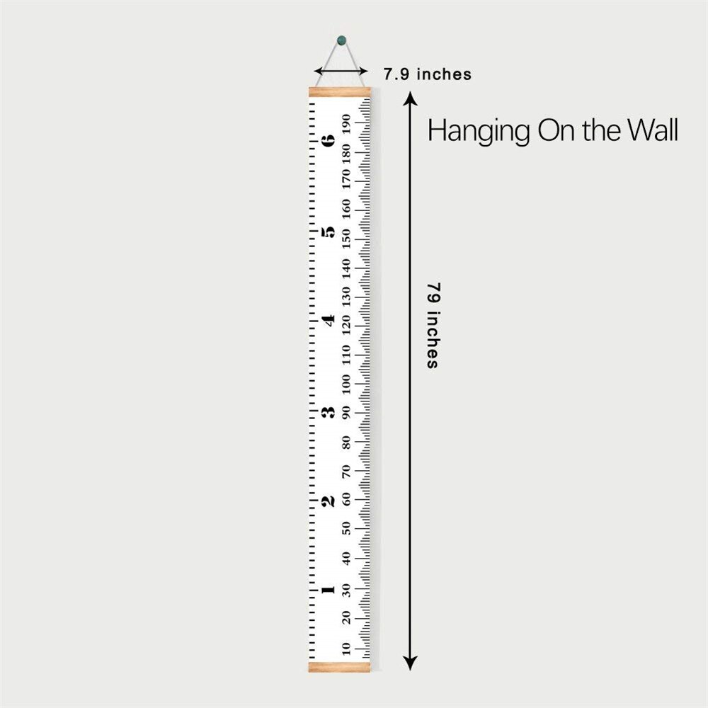 Barn tillväxtdiagram, träram tyg canvas höjdmätningslinjal från baby till vuxen för barnrumsdekoration 7.9 x 79in: Default Title