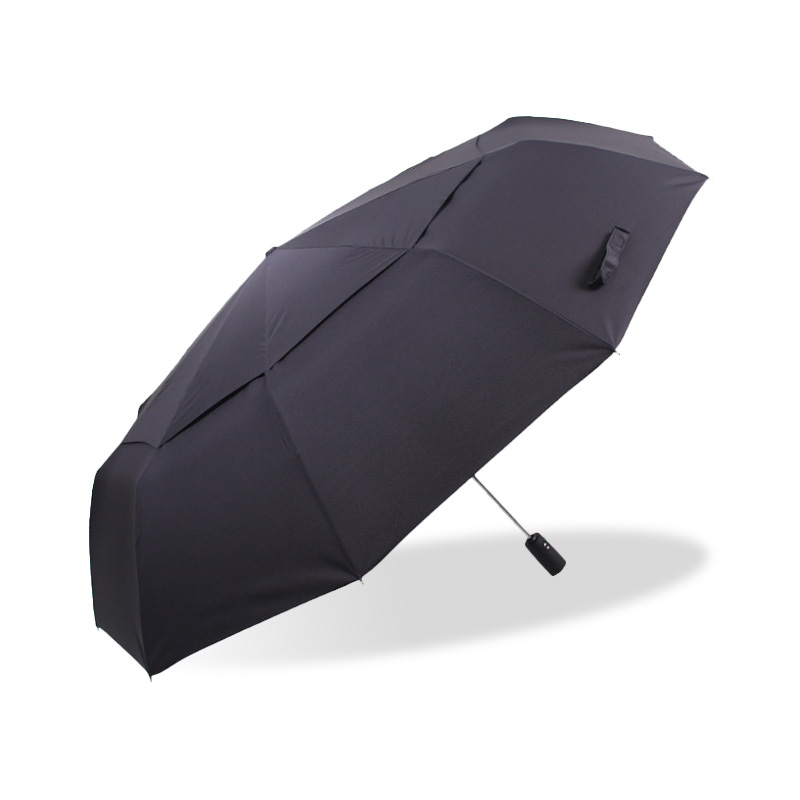 Grand parapluie automatique pour hommes et femmes, 125cm, résistant au vent, Double couche 3 pliable, parapluie de Golf, pluie et voyage: Black