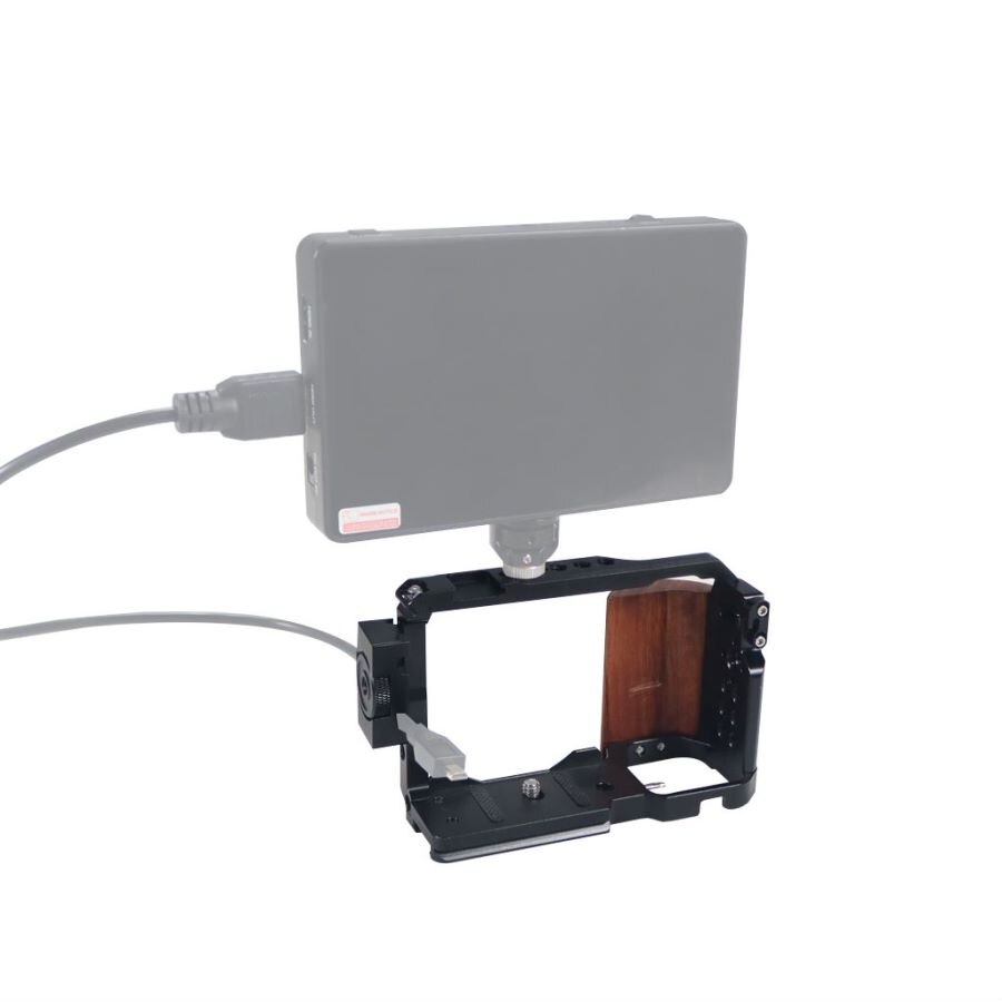 Quick Release L Plate Holder Wooden Handle Protective Hand Grip Camera Bracket ZVE10 Camera Cage Rig For Sony ZV-E10 DLSR Camera: with Cable Clip