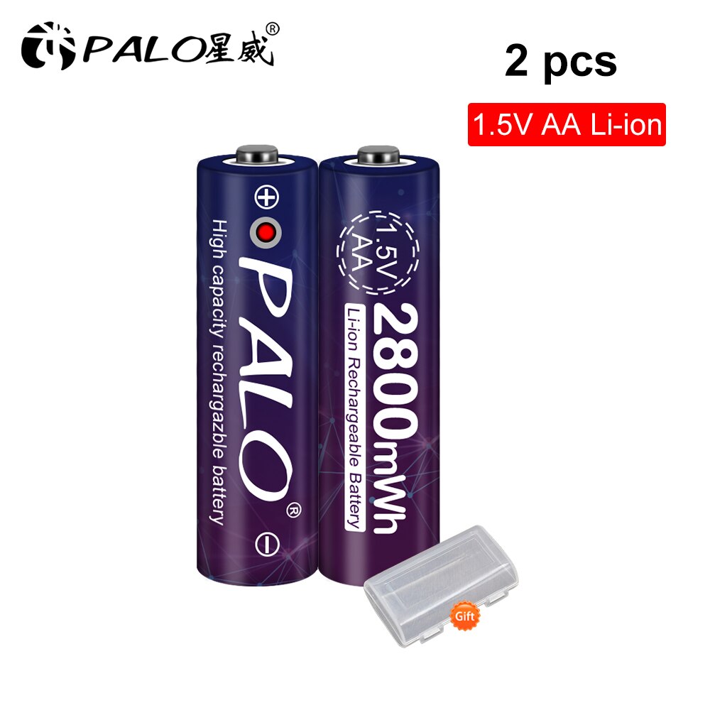 PALO 1.5V 2800mWh AA Rechargeable Li-ion Batteries - USB Charger Set: 2AA battery