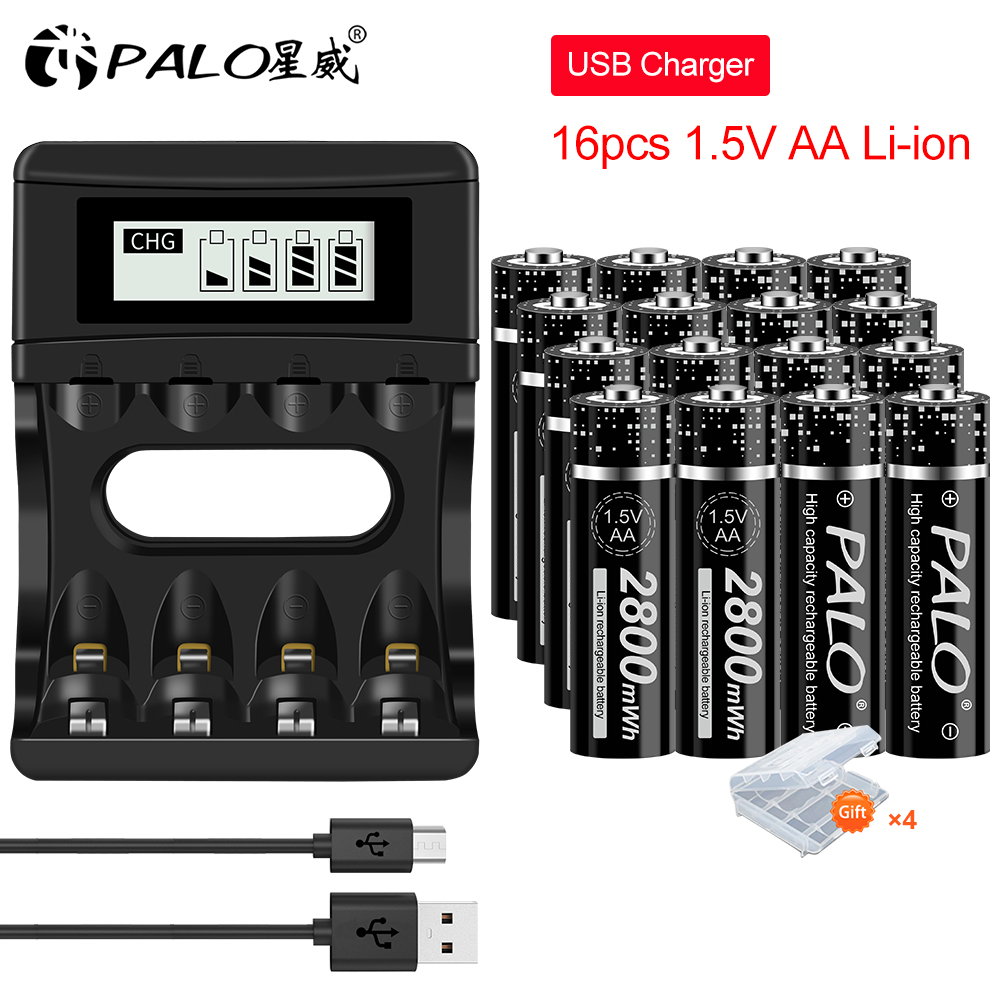 PALO – batterie rechargeable AA 1.5V, 2800mwh, lithium-ion, AA + 4 canaux, polymère, 1.5V