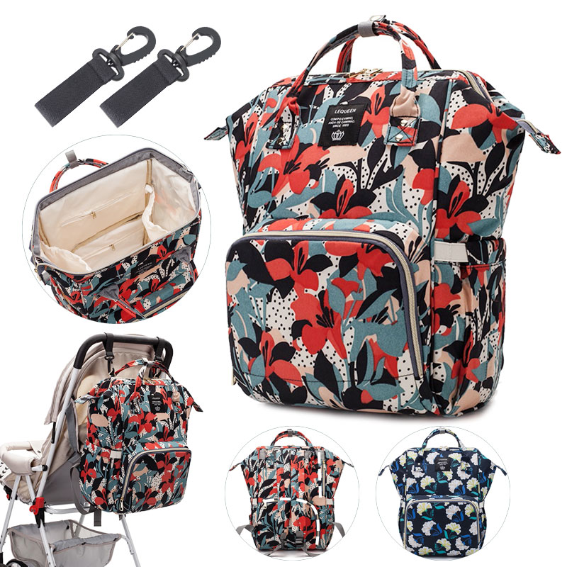 Lequeen Baby Diaper Bag Backpack Baby Organizer Bags for Mom with Hooks Large Stroller Bag for Mommy Baby Changing Mummy Bag