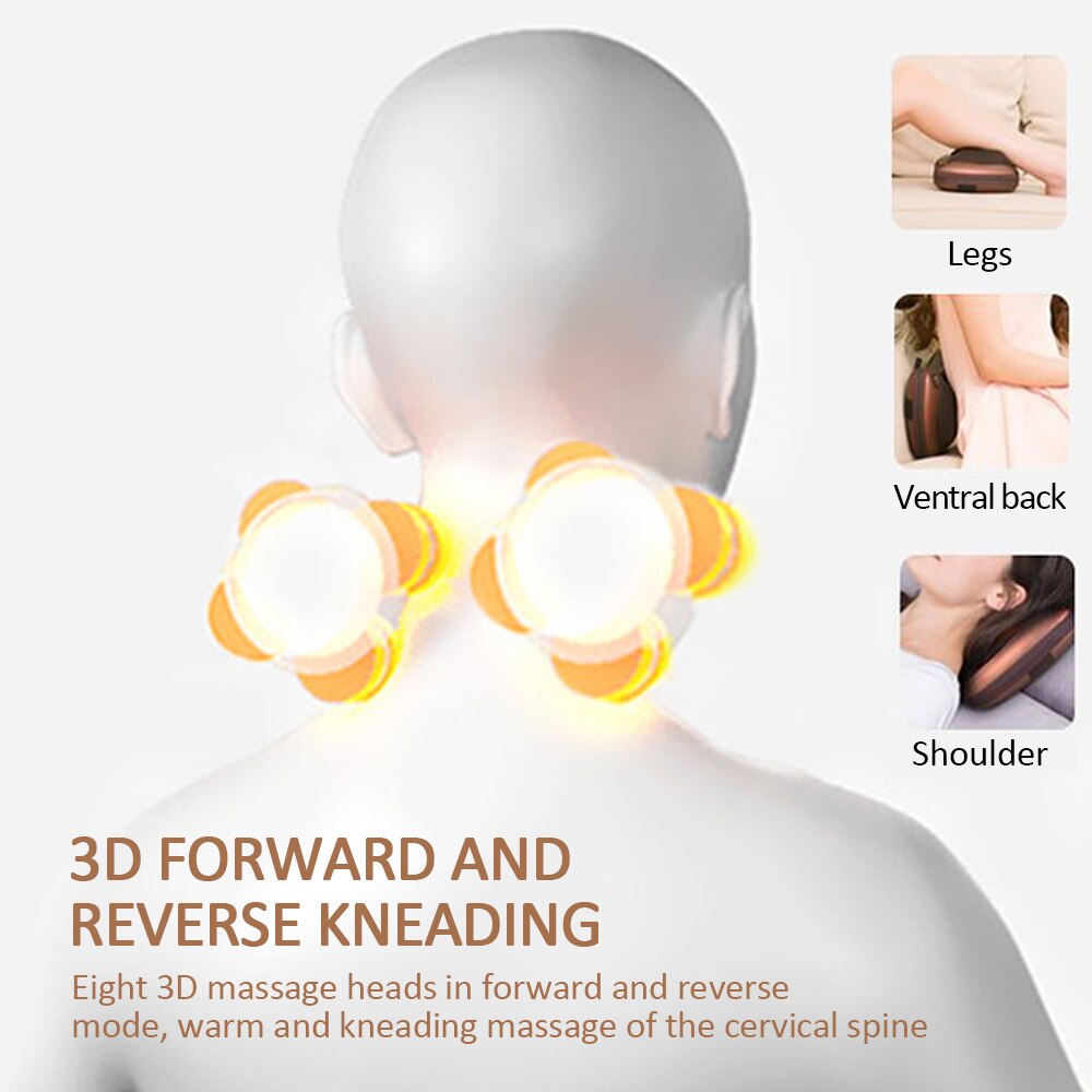 Multi-Functional Electric Pillow Shoulder BackVibrator Heating Kneading Infrared therapy pillow shiatsu for car and home