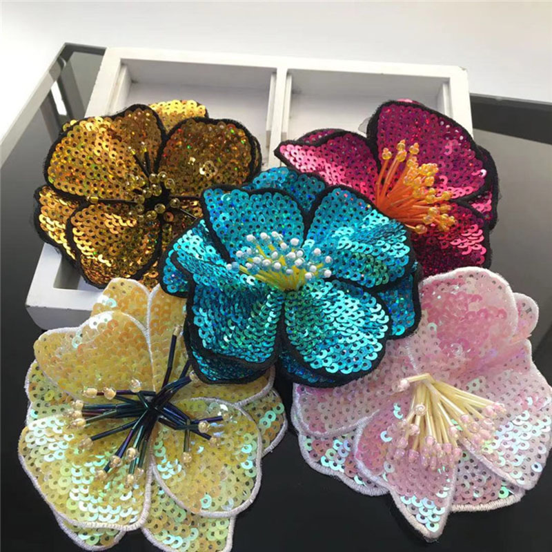 11Cm Twee Lagen Kleurrijke Pailletten Sticker Bloem Patch Naaien Kleding Decoratie Applique