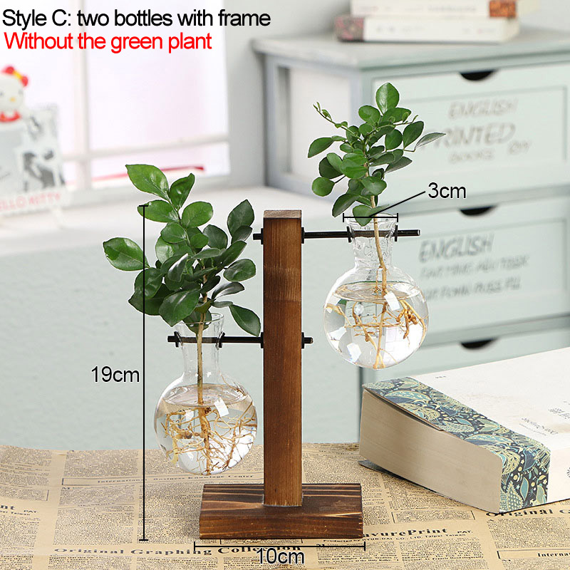 Jarrones de plantas hidropónicas para terrario, maceta Vintage, florero transparente, marco de madera, plantas de mesa de vidrio, bonsái, decoraciones para el hogar: Rojo