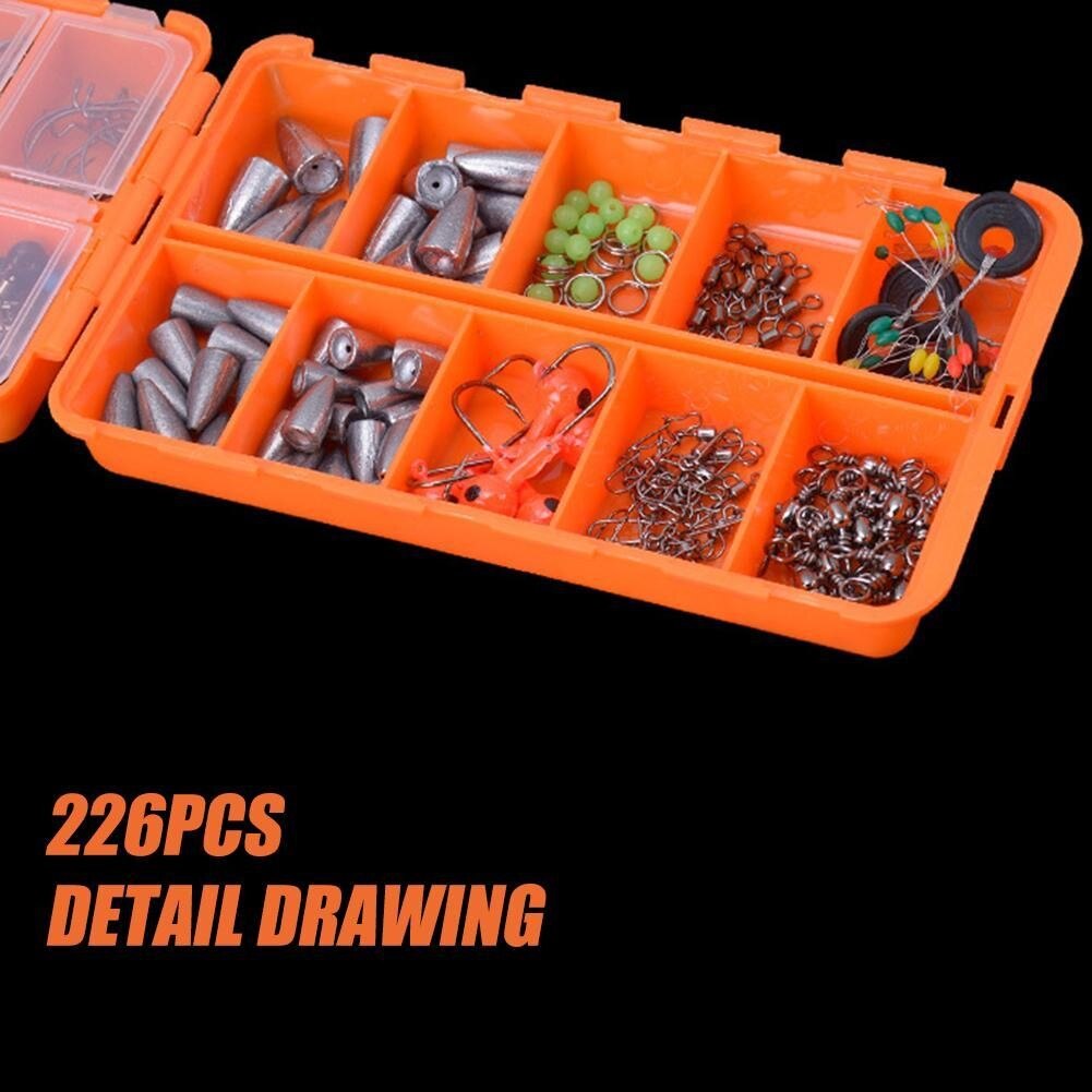 226 Pcs/Set Fishing Tackle Boxes Kit Fishing Tackle Set Sinker Hooks Accessories Spoon Hooks Fishing Tools Kit Multifunctio